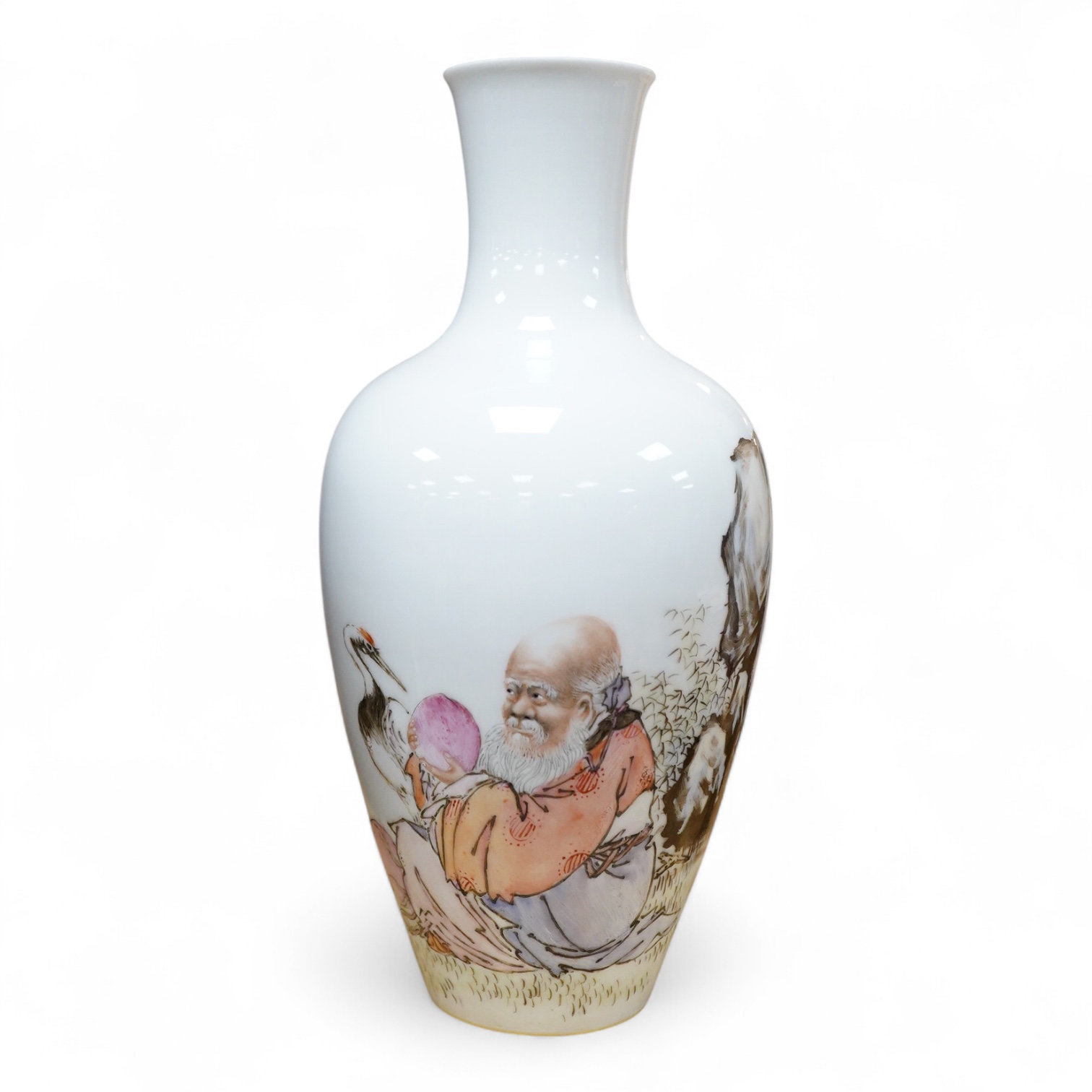 A Chinese famille rose vase, decorated with Shou Lao and script, 23cm